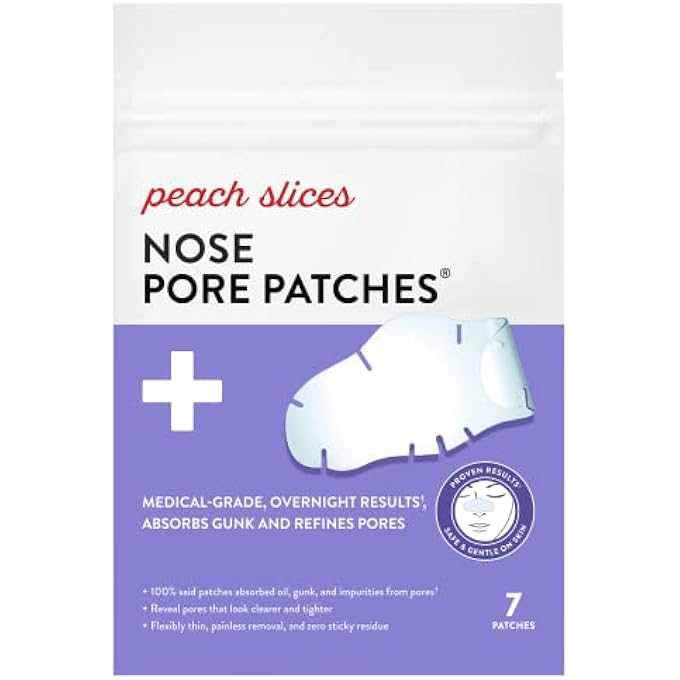 Peach Slices | NOSE PORE PATCHES | MEDICAL-GRADE HYDROCOLLOID | TARGETS PORES & PIMPLES | ABSORBS OIL OVERNIGHT | VEGAN | CRUELTY-FREE | FACIAL SKIN CARE PRODUCTS | 7 CT - Image 1